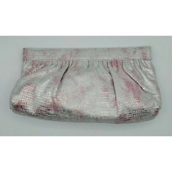 Junior Drake Leather Pink Gold Iridescent Clutch w/Metal Flex Kiss Closure - Picture 6 of 6